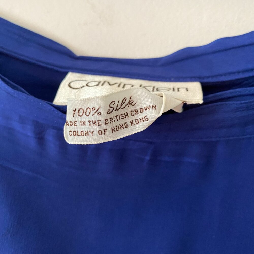 Vintage Calvin Klein Cobalt Blue 100% Silk Midi Wrap Skirt Size Small - Picture 4 of 5